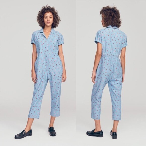 Bonobos Women’s Chambray Jumpsuit with Chili Pepper Print Size XS - Picture 1 of 6